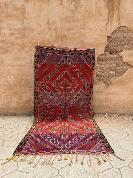 Boujaad Vintage Moroccan Rug - Red/Purple- 331cm x 166cm