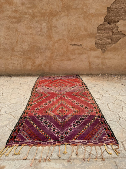 Boujaad Vintage Moroccan Rug - Red/Purple- 331cm x 166cm